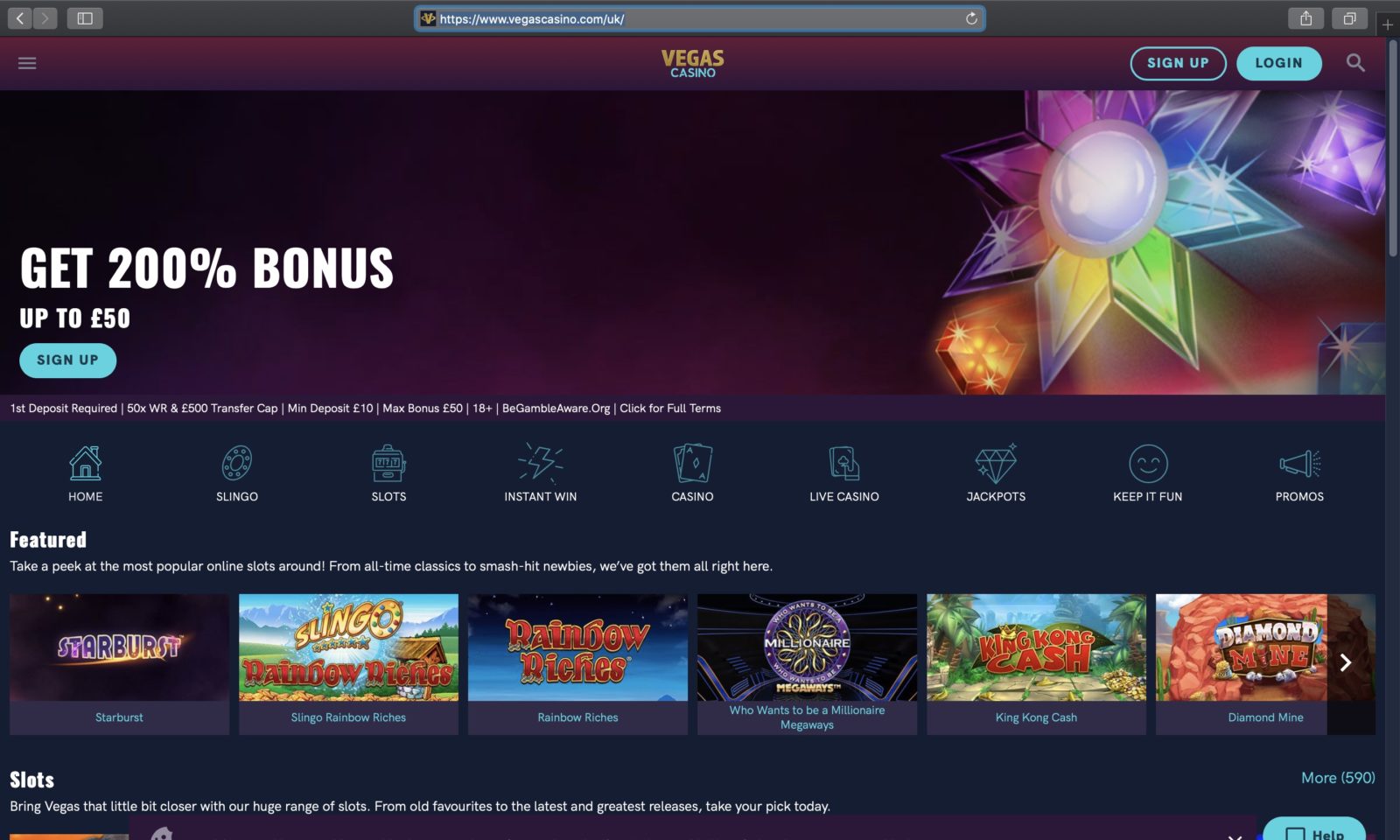 Screenshot of vegascasino.com
