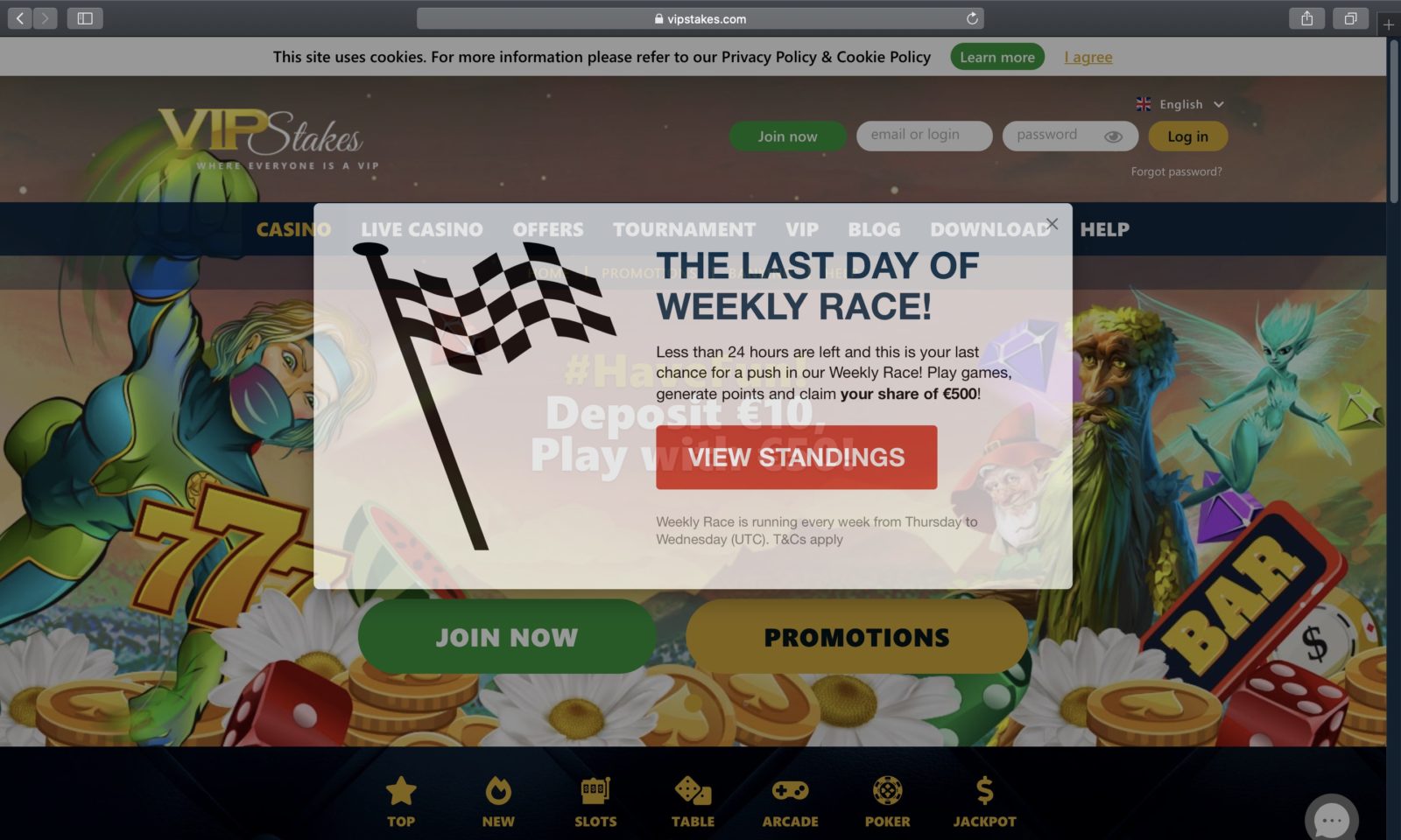 Screenshot of vipstakes.com