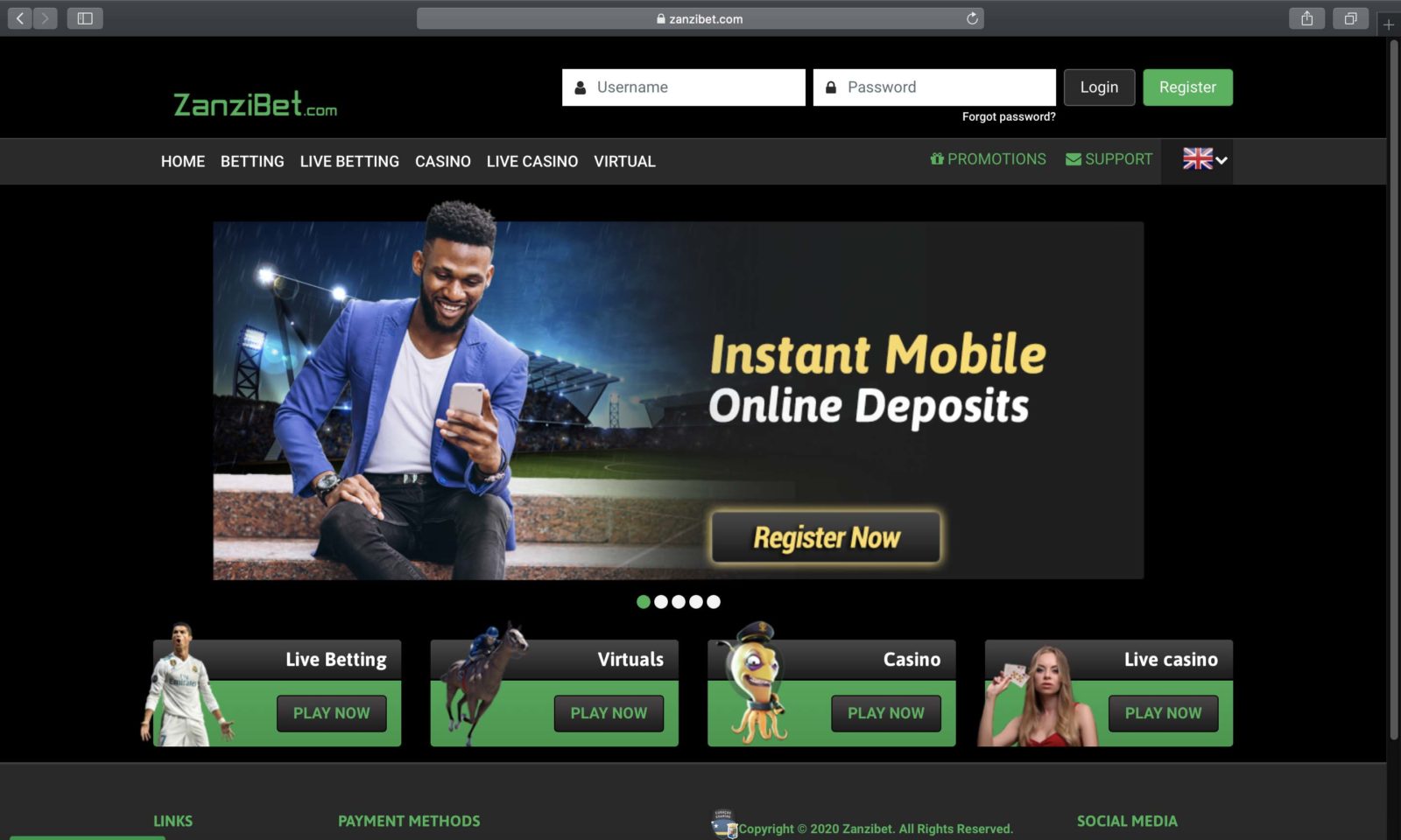 Screenshot of zanzibet.com