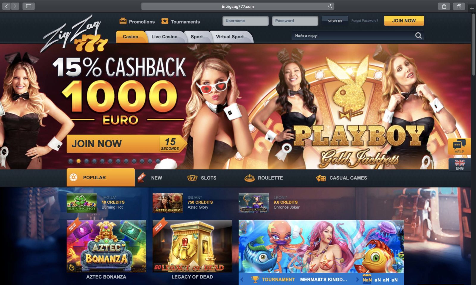 Screenshot of zigzag777.com