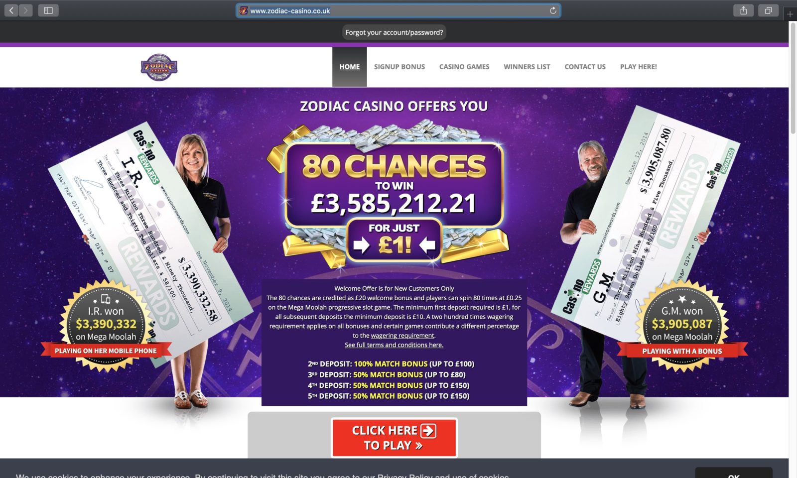 Screenshot of zodiac-casino.co.uk
