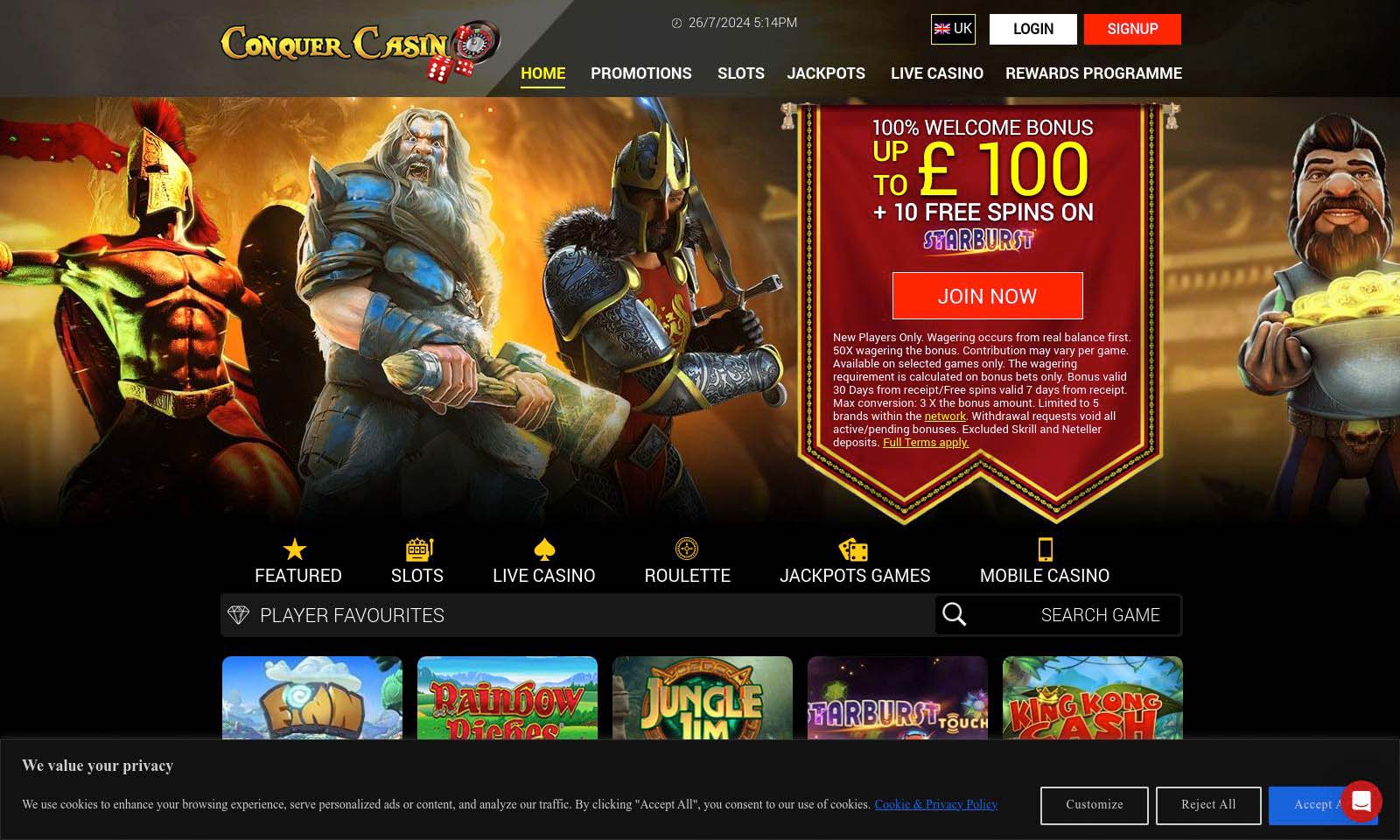 Homepage screenshot taken on 26 July 2024