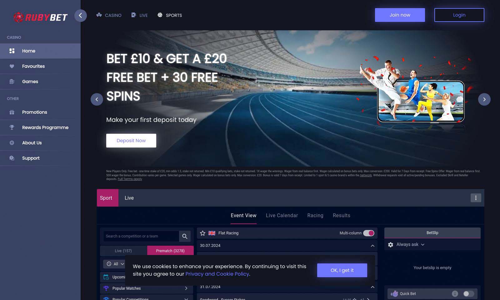 Homepage screenshot taken on 26 July 2024