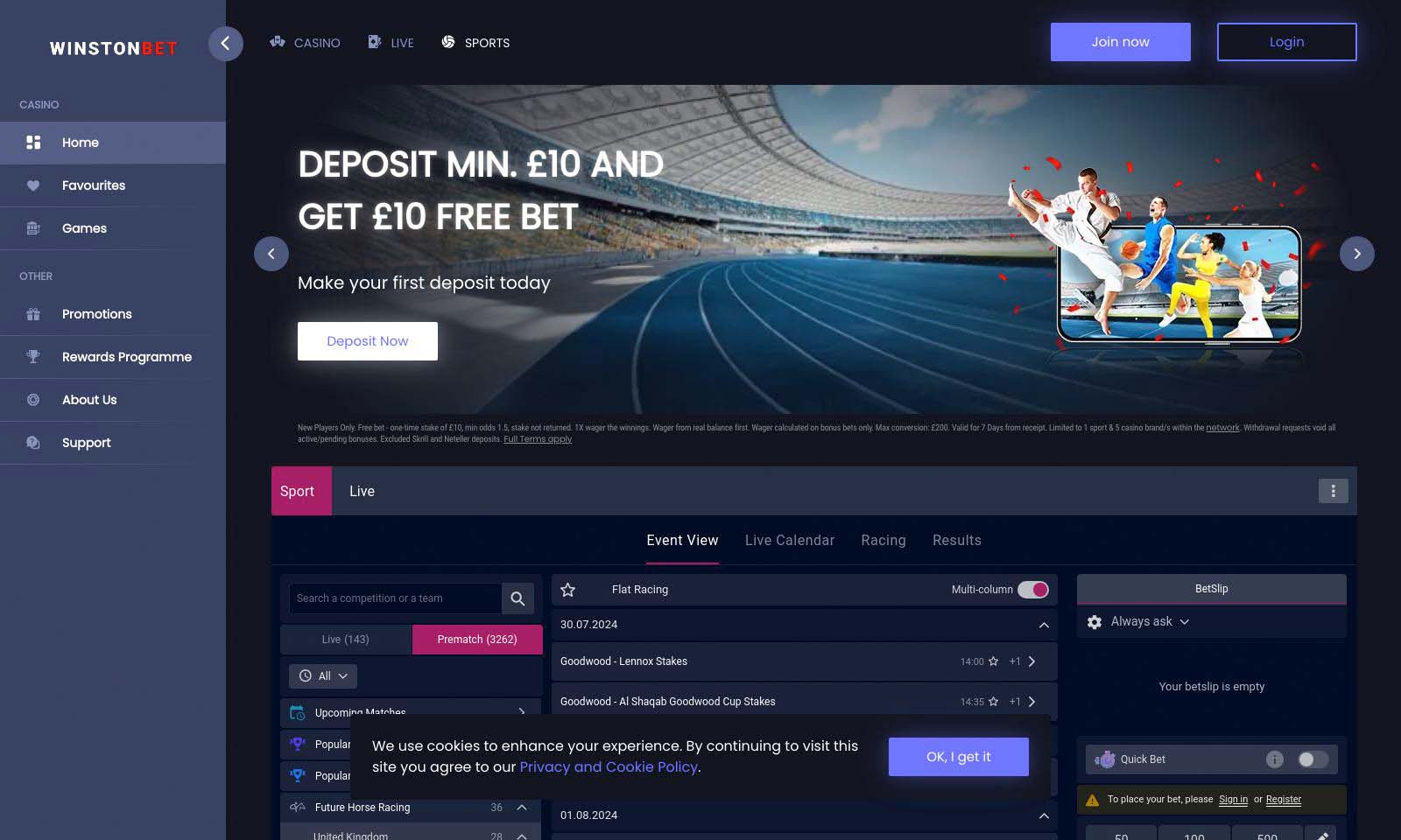 Homepage screenshot taken on 26 July 2024